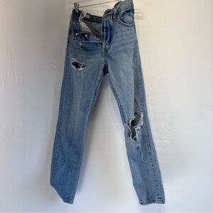 Levi's 501 Skinny Jeans Women's 25x28 Blue Light Wash Distressed Faded Denim